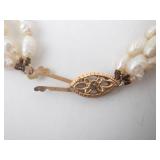 3-Strand Freshwater Pearl Necklace with Gold-tone Filigree Clasp -clasp 14k