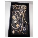 Assorted Costume Jewelry Lot - Necklaces, Bracelets, Watches, Rings & Brooches