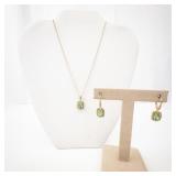 Vermeil (Sterling Silver) Green Gem Necklace & Earrings Set