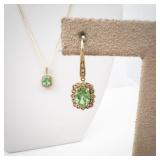 Vermeil (Sterling Silver) Green Gem Necklace & Earrings Set