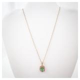 Vermeil (Sterling Silver) Green Gem Necklace & Earrings Set