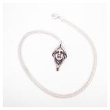 Sterling Silver 925 Face Pendant Necklace