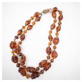 Two-Strand Amber Bead Necklace - Filigree Clasp