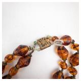 Two-Strand Amber Bead Necklace - Filigree Clasp