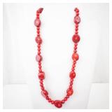 Red Beaded Coral Necklace with Large Disc Beads - Toggle Clasp