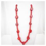 Red Beaded Coral Necklace with Large Disc Beads - Toggle Clasp