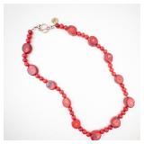 Red Beaded Coral Necklace with Large Disc Beads - Toggle Clasp