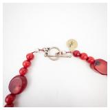 Red Beaded Coral Necklace with Large Disc Beads - Toggle Clasp