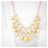 Reversible Gold-Tone Oval Cabochon Necklace - Statement Bib Jewelry