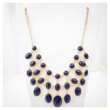 Reversible Gold-Tone Oval Cabochon Necklace - Statement Bib Jewelry