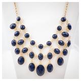 Reversible Gold-Tone Oval Cabochon Necklace - Statement Bib Jewelry