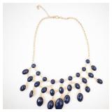 Reversible Gold-Tone Oval Cabochon Necklace - Statement Bib Jewelry