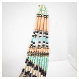 Beaded Multi-Strand Necklace - Turquoise, Peach & Cream With Gold Arched Tubes