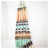 Beaded Multi-Strand Necklace - Turquoise, Peach & Cream With Gold Arched Tubes
