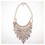 Gold-Tone Layered Bib Necklace with Cascading Fringe Drops - Statement Jewelry