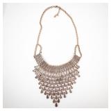 Gold-Tone Layered Bib Necklace with Cascading Fringe Drops - Statement Jewelry