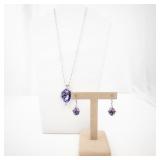 SWAROVSKI Rhodium-Plated Purple Pendant Necklace & Earrings Set