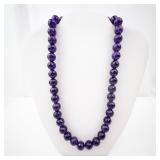 Amethyst Bead Necklace - Faceted Purple Beads, Gold-Tone Clasp with Pearl Center