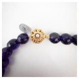 Amethyst Bead Necklace - Faceted Purple Beads, Gold-Tone Clasp with Pearl Center