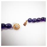 Amethyst Bead Necklace - Faceted Purple Beads, Gold-Tone Clasp with Pearl Center