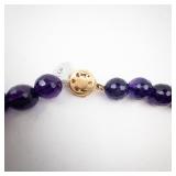 Amethyst Bead Necklace - Faceted Purple Beads, Gold-Tone Clasp with Pearl Center