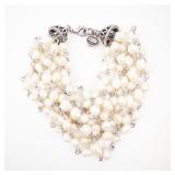 Freshwater Pearl Multi-Strand Bracelet with Ornate Silver Clasp