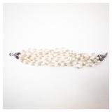 Freshwater Pearl Multi-Strand Bracelet with Ornate Silver Clasp