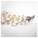 Freshwater Pearl Multi-Strand Bracelet with Ornate Silver Clasp