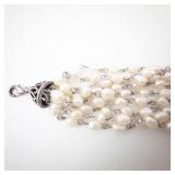 Freshwater Pearl Multi-Strand Bracelet with Ornate Silver Clasp