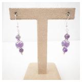 Amethyst Drop Earrings - Sterling Silver Filigree Accents