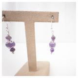 Amethyst Drop Earrings - Sterling Silver Filigree Accents