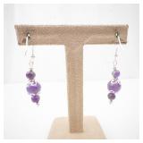 Amethyst Drop Earrings - Sterling Silver Filigree Accents
