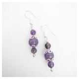 Amethyst Drop Earrings - Sterling Silver Filigree Accents