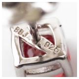 Pink-Red Gem Pendant Necklace on 925 Sterling Silver Chain + Stud Earrings