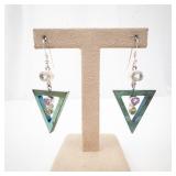 Peridot & Amethyst Triangle Drop Earrings - Geometric Double-Triangle (Lot of 2)