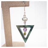 Peridot & Amethyst Triangle Drop Earrings - Geometric Double-Triangle (Lot of 2)