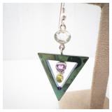 Peridot & Amethyst Triangle Drop Earrings - Geometric Double-Triangle (Lot of 2)