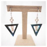 Peridot & Amethyst Triangle Drop Earrings - Geometric Double-Triangle (Lot of 2)