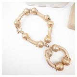 Gold-Tone Beaded Necklace, Bracelet & Hoop Earrings Set