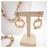 Gold-Tone Beaded Necklace, Bracelet & Hoop Earrings Set