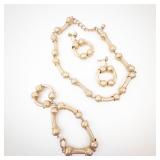 Gold-Tone Beaded Necklace, Bracelet & Hoop Earrings Set