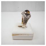 Amber Cabochon Ring - Sterling Silver 925, Size 8