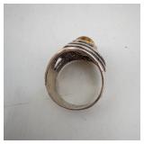 Amber Cabochon Ring - Sterling Silver 925, Size 8