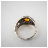 Amber Cabochon Ring - Sterling Silver 925, Size 8