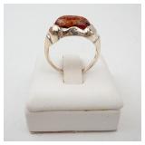 Sterling Silver Amber Ring - Size 5.75