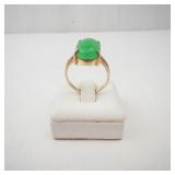 Vermeil Ring - Green Oval Cabochon Stone (Possibly Jade?), Sterling Silver 925. Size 7.5