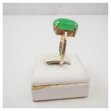 Vermeil Ring - Green Oval Cabochon Stone (Possibly Jade?), Sterling Silver 925. Size 7.5