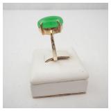 Vermeil Ring - Green Oval Cabochon Stone (Possibly Jade?), Sterling Silver 925. Size 7.5