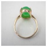 Vermeil Ring - Green Oval Cabochon Stone (Possibly Jade?), Sterling Silver 925. Size 7.5