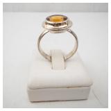 Amber Sterling Silver Ring - Size 7.75